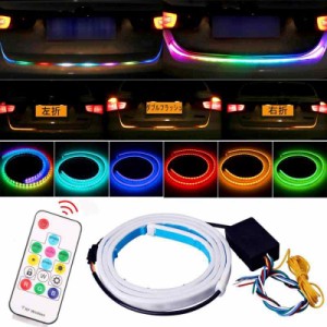 MDLUFY 120cm LEDテープ 流れるウインカー アイスブルー赤白アンバー 4色グロー 5モード機能切替車のトランクライト 赤ブレーキタライト