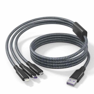 3in1 充電ケーブル 3M マルチ充電ケーブル ナイロン編組コード 6A 急速充電 USB Type C ケーブル Micro USB ケーブル Lightning充電ケー