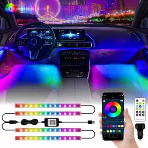 YM E-Brightt RGB LEDストリップライト 車 アプリコントロール LEDライト 車内用 充電器付き 音楽同期 ダッシュボード下 フットウェル ネ