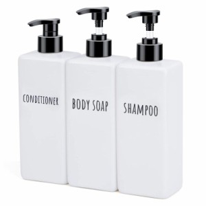 Segbeauty シャンプーボトル 3本セット 500ml 詰め替えボトル 容器 おしゃれ 浴室 洗面所 アルコール 食器用洗剤 適用 (ホワイト, 500ml)