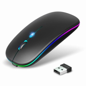Type-C式 マウス Bluetooth5.2 無線 ワイヤレス 静音 瞬時接続 超薄型 小型 高感度 USB式 2.4GHz 3段階DPI切替 7色ライト付 持ち運び便利