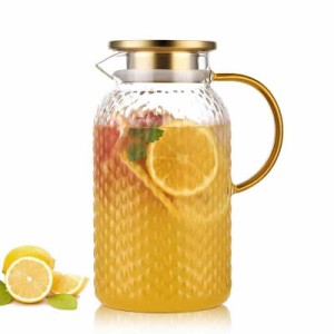 Tyislax ガラスポット ガラスピッチャー お茶ポット 耐熱ガラス 冷水筒 広口開口 庫入れ可能 洗いやすい 麦茶ポット ステンレス製カバー 
