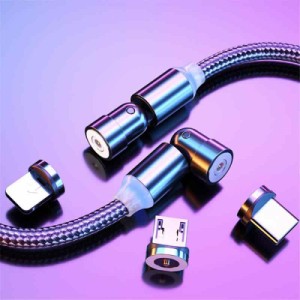 マグネット ケーブル 3in1 USBケーブル 急速 360度+180度回転 マイクロUSB Type-C コネクタ タイプc L-product Micro USB Cable  磁気 防