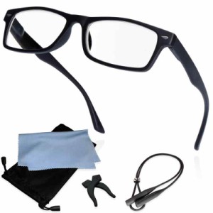 ()JapaNice ルーペメガネ 両手が使える 拡大鏡 2.4倍 メガネ型 グラス 5点セット ？BO025-20 (2.4倍 ブラックフレーム ブルーライトカッ