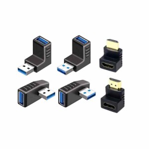 YFFSFDC USB コネクタ 直角 アダプタ 右向き/左向き/上向き/下向き USB 3.0 アダプタ 4個セット ＆HDMI変換アダプタ 90度+270度 2個セッ
