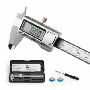 SCITOOLS ノギス 100mmデジタルノギス ステンレス製 全金属製 高度 保管ケース付 液晶画面大文字表示 ゼロセット機能 内径/外径/深さ/段