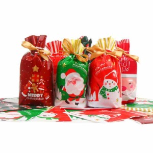CIN クリスマス ラッピング 巾着 袋  プレゼント23×15 30枚セット パーティー 用 包む 休日袋 小物袋 包装袋  キャンディー リボン付き 