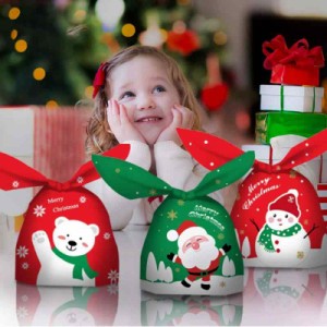 クリスマス 袋 クリスマス ラッピング 袋 50枚入り ウサギ袋 結び袋 キャンディー  ギフト 可愛い ラッピング袋 飴入れ プラスチック袋 