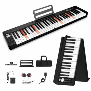 電子ピアノ 61鍵 折り畳み携帯 セミウェイト鍵盤 128音色 128リズム デュアルBluetooth機能 midi対応 内蔵電池 ペダル付き ヘッドホン付