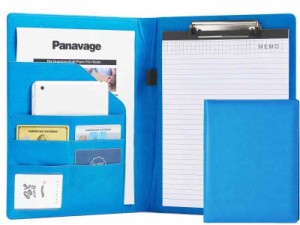 Panavage バインダー A4 クリップボード PU クリップ ファイル 二つ折り 多機能 ペンホルダー ポケット付き 名刺入れ メモ帳付き (ブルー
