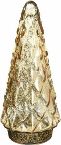 ケーアイジャパン クリスマスツリー ガラス製 飾り インテリア装飾 ビジュー LEDランタン ゴールド 直径10×高さ25cm 166238