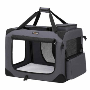 FEANDREA キャリーバッグ 中大型犬 折り畳める 犬用 ペットキャリー 室内用可 (70L x 52W x 52H cm, ダークグレー)