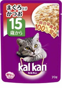 カルカン キャットフード パウチ 15歳から まぐろ入りかつお 高齢猫用 70g×16袋 (まとめ買い)