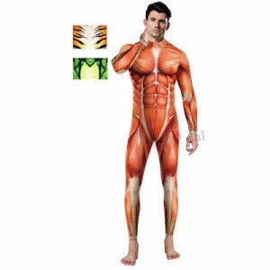 [晩安ショップ] 筋肉 コスプレ スーツ 3D印刷 全身タイツ ハロウィン 巨人 コスチューム L