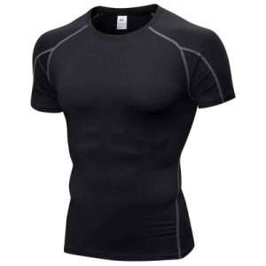 [Muxuryee] コンプレッション ウェア 加圧シャツ メンズ 半袖 トレーニングウェア アンダーシャツ スポーツシャツ 吸汗 速乾 (1053ブラッ