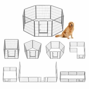 FEANDREA ペットフェンス 大型犬用 中型犬用 ペットサークル パネル8枚 複数連結可能 スチール製 組立簡単 折り畳み式 犬ゲージ 全成長期