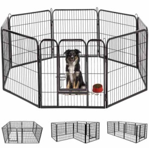 DUDULIFE ペットフェンス 大型犬用 中型犬用 ペットケージ 折り畳み式 ペットサークル スチール製 複数連結可能 室内室外兼用 犬小屋 (80