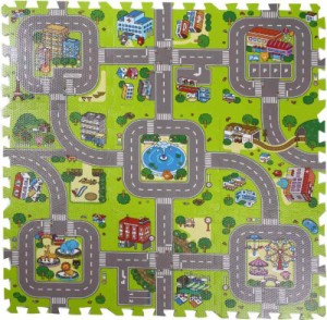 ユノックス 床材 ジョイントマット パズルマット 道路 9枚セット [約31.5x31.5x厚さ1cm/子供 キッズ プレイマット/防音対策/床の傷防止/