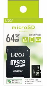 マイクロSD 64GB MicroSD スマホ ドラレコ メモリーカード リーダーメディアテクノ ラソス Lazos MicroSDXCカード 64GB class10 L-B64MSD