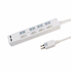 USBタップ AC4口 (USB2.4A・ホワイト, 電源コード1m・1個)