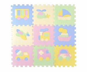 ユノックス のりもの ジョイント パズルマット 30×30×厚み1cm 床暖房対応 ノンホルムアルデヒド 9枚セット 151318