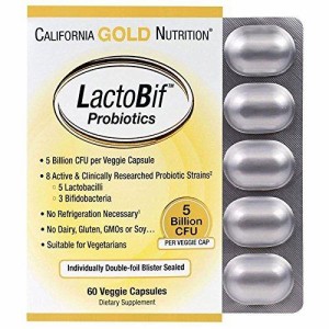 California Gold Nutrition 食物繊維＆乳酸菌系 サプリメント 50億 CFU, 60ベジカプセル [並行輸入品] (60個 (x 1))