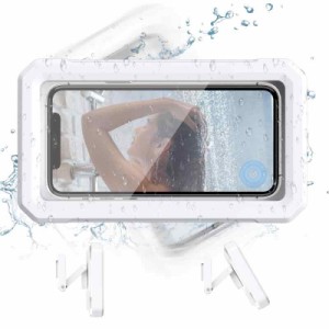 お風呂 スマホ 防水ケース iPhone防水ケース 壁掛けスマホ防水ケース スマホスタンド 防水ケース (ホワイト)