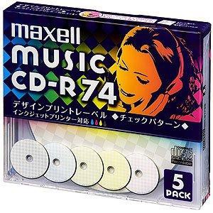 maxell 音楽用 CD-R 74分 デザインプリントレーベル インクジェットプリンタ対応(ワイド印刷) 5枚 5mmケース入 CDRA74PMIX.S1P5S