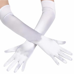 [きらきらぷんぷん丸] ロンググローブ 手袋 サテン風 ウェディンググローブ ブライダル コスプレ (ホワイト)