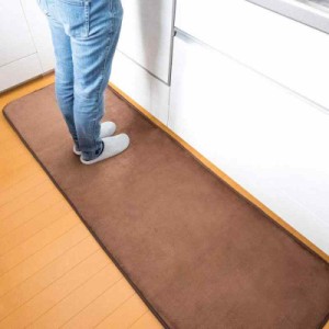 アイリスプラザ キッチンマット 台所マット 玄関マット 60×240cm 洗える 防ダニ加工 ふわふわ フランネル ホットカーペット対応 ブラウ