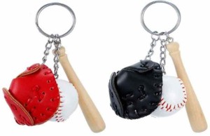 【赤黒2点セット】野球 キーホルダー Baseball グローブ バット スポーツ シリーズ キーチェーン キーリング チャーム アクセサリー 手作