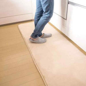 アイリスプラザ キッチンマット 台所マット 玄関マット 60×180cm 洗える 防ダニ加工 ふわふわ フランネル ホットカーペット対応 ベージ