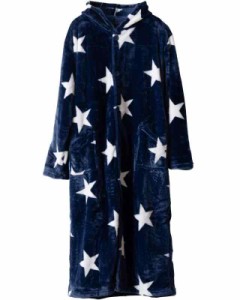 AQUA (アクア) 着る毛布 かいまき 男女兼用 冬 あったか フード付き Lサイズ (着丈:約125cm) 星柄ネイビー mofua (モフア) プレミアムマ