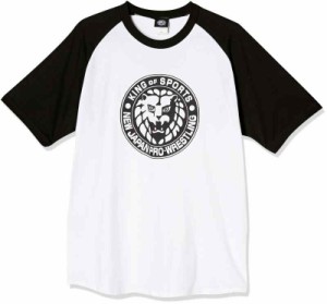 新日本プロレスリング Tシャツ ライオンマーク ラグラン ホワイト × ブラック (L)