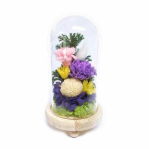プリザーブドフラワー仏花 お供え花 お仏壇用 ガラスドーム アレンジメント C20060L 紫月（しづき）