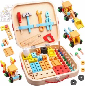 Popgaga 大工さんセット 組み立て おもちゃ 3 4 5 6 7 8 歳 男の子 女の子 木製おもちゃ 知育玩具 モンテッソーリ 木のおもちゃ 工具 ま