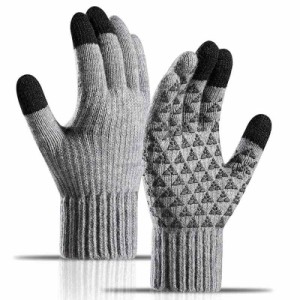 [MOWO] 手袋 ニット グローブ 防寒 メンズ 【強力滑り止め・3倍スマホ対応・裏起毛零下防寒】 バイクグローブ 防寒手袋 厚手 二重構造で