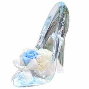 プリザーブドフラワー ギフト ガラスの靴 ハイヒール シンデレラ (ブルー/バースデー彫刻入り)
