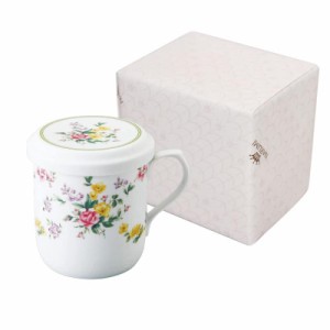 NARUMI(ナルミ) フタ付 マグカップ フラワー 290cc 花柄 かわいい フラワーリング 茶こし付 蓋付きマグカップ 結婚祝い 母の日 プレゼン
