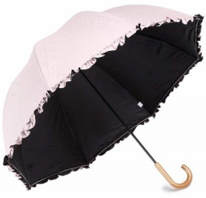 日光を遮断 軽量Ｌサイズ 晴雨兼用フリル付日傘 ドーム型 生地裏コーティングUVカット 60cm (灰ピンク)