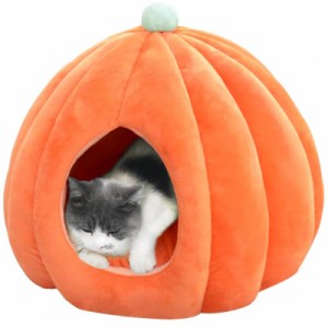 Bidason 猫 ベッド ペット ハウス ドーム型 ふわふわ 可愛い カボチャ 柔らかい クッション付き ソフト 滑り止め 洗える 寝床 暖かい 防