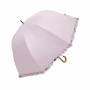 日光を遮断 軽量ＬLサイズ 晴雨兼用フリル付日傘 ドーム型 生地裏コーティングUVカット 65cm (灰ピンク)