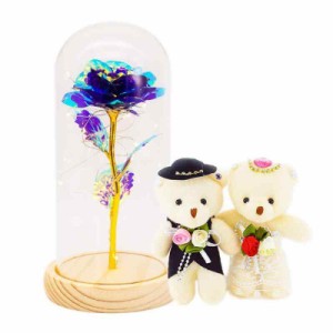 [デバリエ]光る花 枯れない花 金メッキ ローズ 造花 LEDライト付き電池式 女性への贈り物 薔薇 花束 ガラスポット ケース入り 誕生日プレ