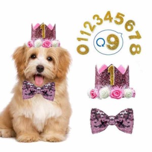 犬 誕生日 帽子 蝶ネクタイ 犬 猫用 誕生日グッズ 誕生日帽子 3点セット バースデー帽子 ペット用誕生日帽子 王冠 数字付き クラウン き