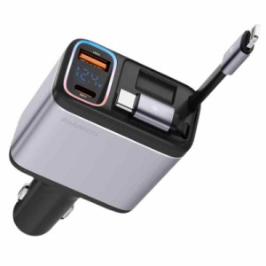 車 充電器シガーソケット USB【2024新版】147W巻き取り式ケーブル2本付き(70cm)【ノートパソコンやほとんどの電子機器の急速充電に対応】