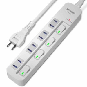 SAYBOUR 電源タップ 雷ガード 個別スイッチ 節電タップ おしゃれ省エネ ACコンセント 4個口LED PSE認証済 延長コード (2m, ホワイト)