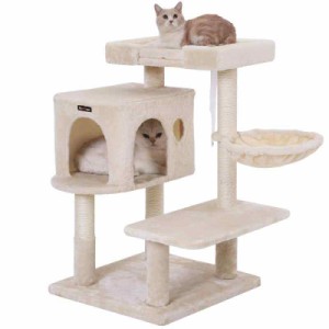 FEANDREA キャットタワー猫タワー据え置き多頭飼い (55x50x85cm, ベージュ)