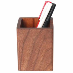 ペンスタンド 木製 ペン立て シンプル ぺん入れ 天然木 無垢 木目 デザイン 鉛筆立て 卓上収納（クルミの木） (ブラック)