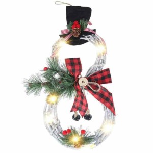 雪だるまLEDライトリース クリスマスリース おしゃれ 雪だるま花輪 ドアリース クリスマス飾り フロントドア 玄関 暖炉 壁掛け 飾り付け 