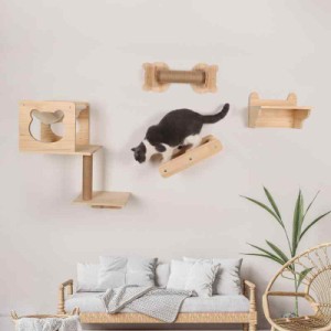LUCKUP 猫用ウォーク 7つセット 猫家具 キャットステップ 壁掛け式 DIY キャットタワー 棚 猫ハウス ハンモック はしご 吊り橋 爪とぎポ